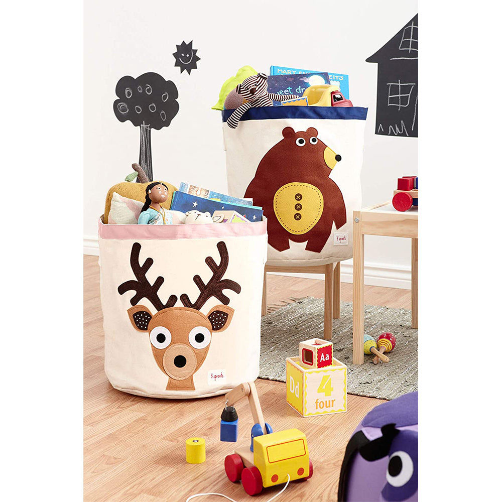 3 Sprouts Canvas Storage Bin Laundry and Toy Basket for Kids, Bear and Sloth