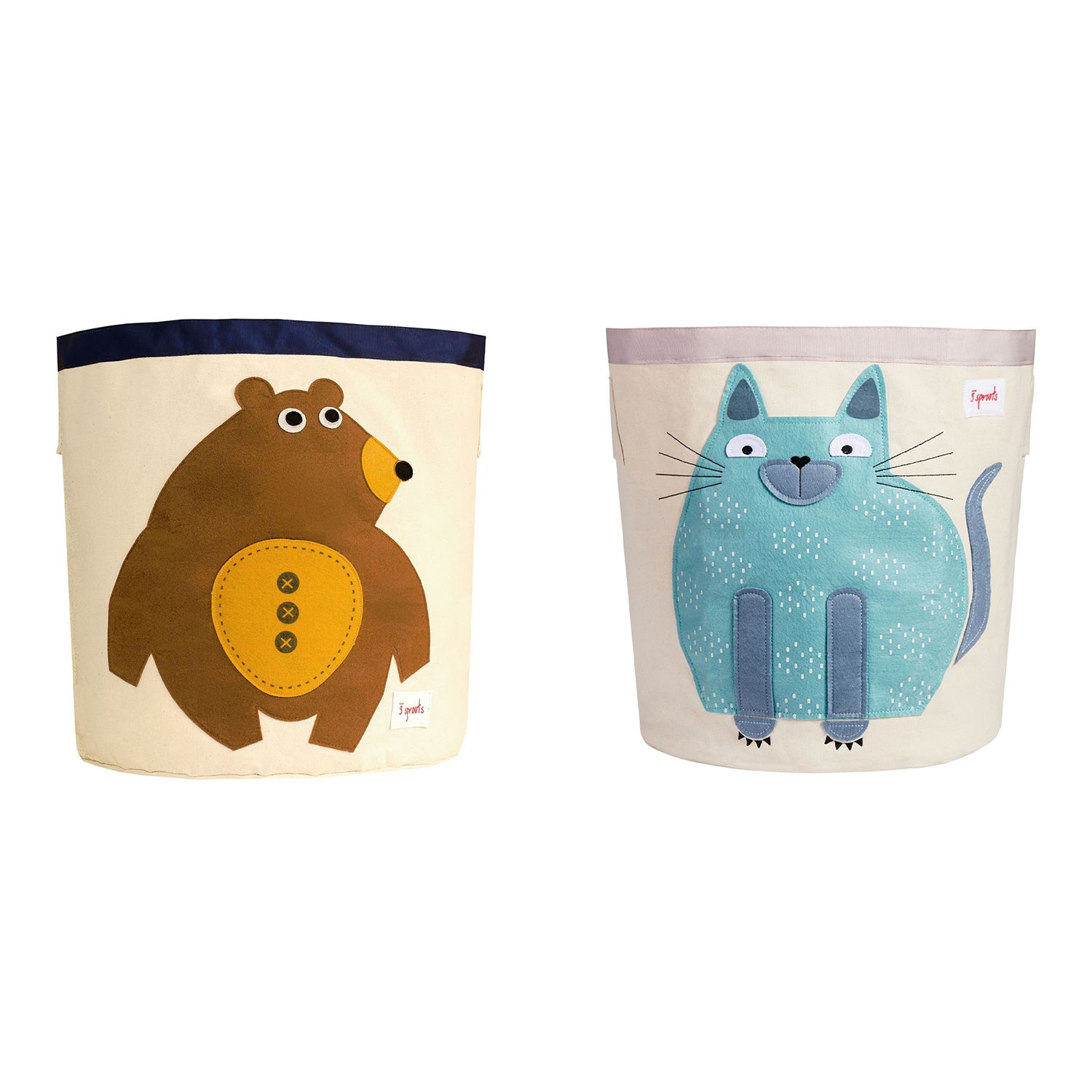 3 Sprouts Canvas Storage Bin Laundry and Toy Basket for Kids, Bear and Cat