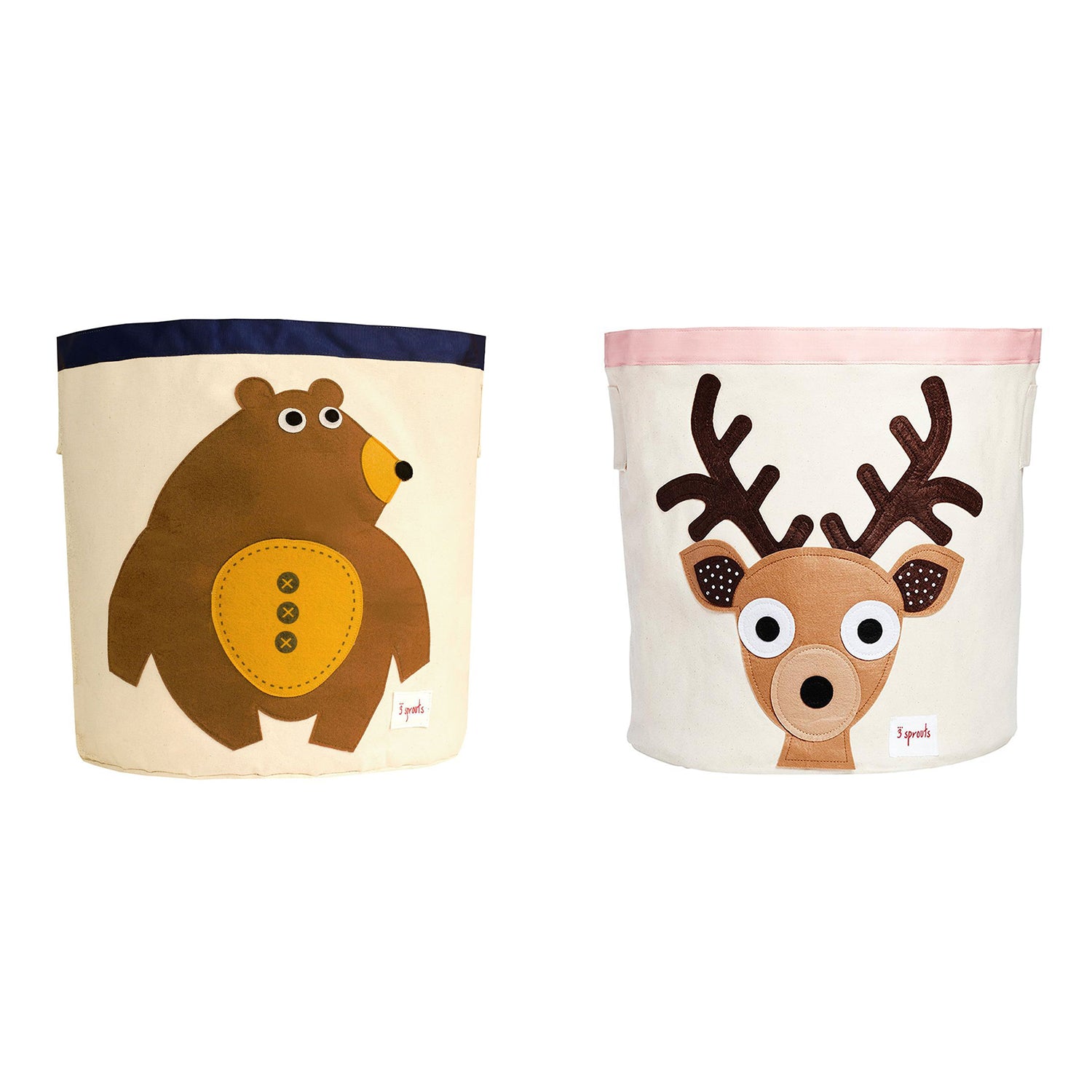 3 Sprouts Canvas Storage Bin Laundry and Toy Basket for Kids, Bear and Deer