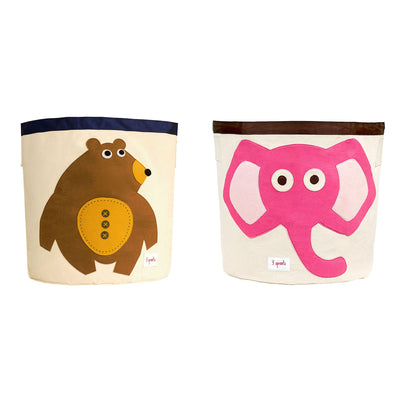 3 Sprouts Canvas Storage Bin Laundry and Toy Basket for Kids, Bear and Elephant