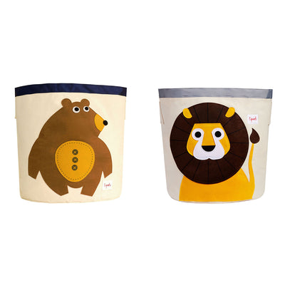 3 Sprouts Canvas Storage Bin Laundry and Toy Basket for Kids, Bear and Lion