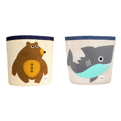 3 Sprouts Canvas Storage Bin Laundry and Toy Basket for Kids: Bear, Shark