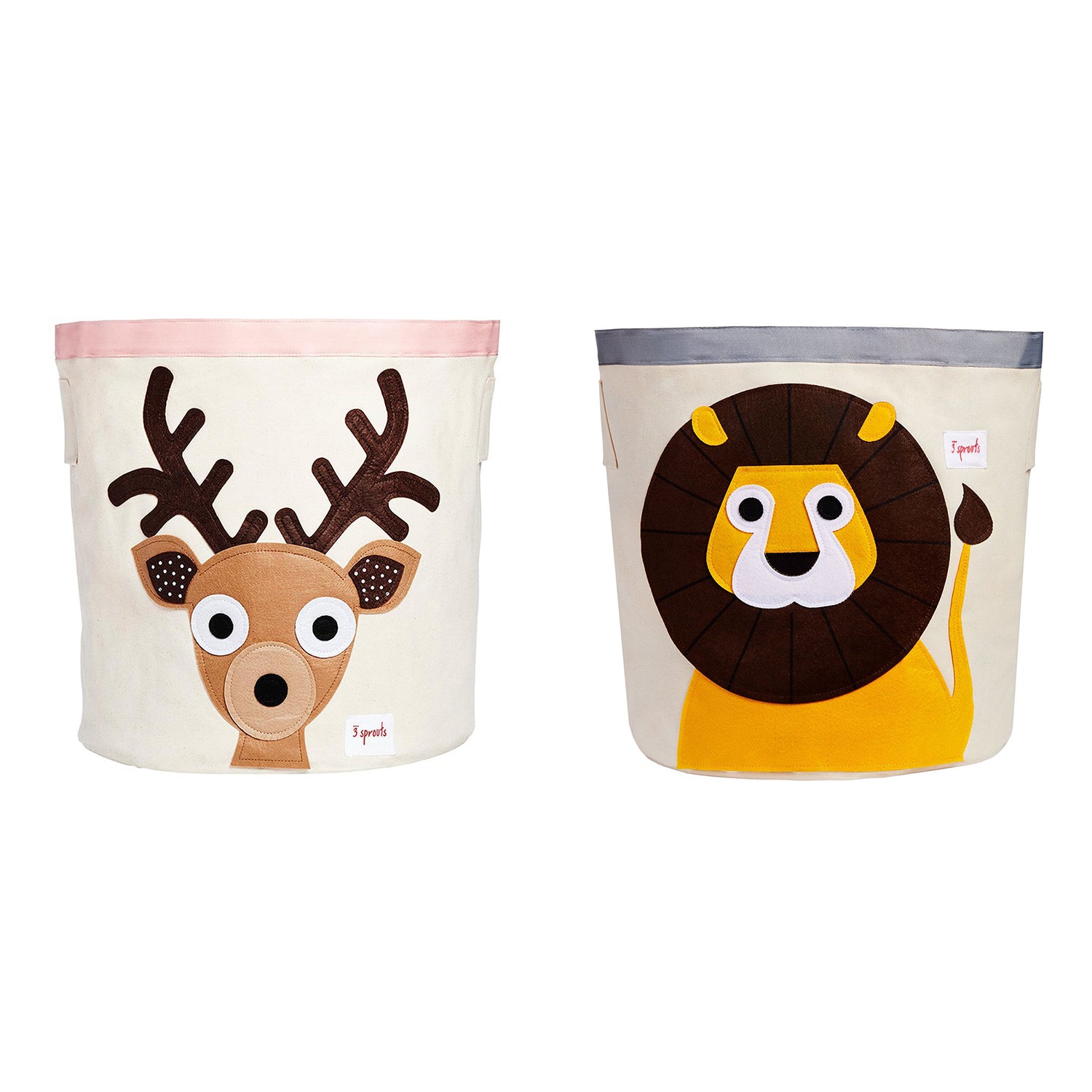 3 Sprouts Canvas Storage Bin Laundry & Toy Basket for Baby & Kids, Deer & Lion - VMInnovations