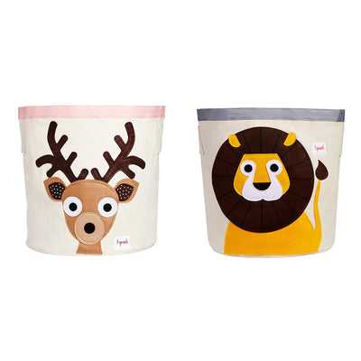 3 Sprouts Canvas Storage Bin Laundry & Toy Basket for Baby & Kids, Deer & Lion - VMInnovations