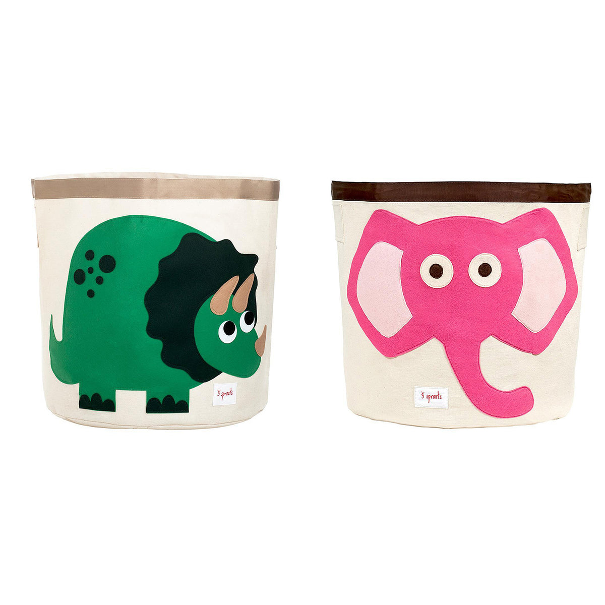 3 Sprouts Canvas Storage Bin and Toy Basket for Kids, Dinosaur and Elephant