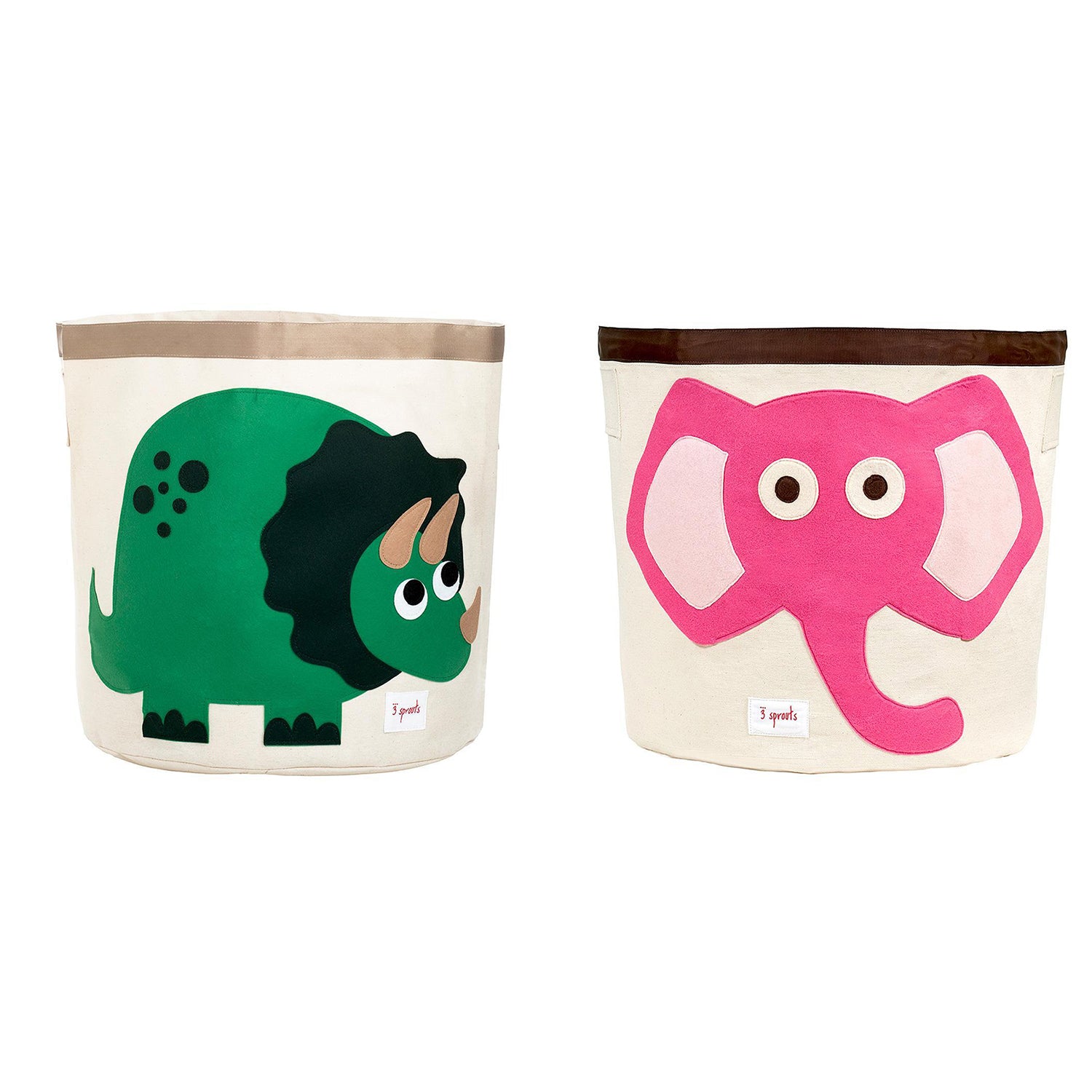 3 Sprouts Canvas Storage Bin and Toy Basket for Kids, Dinosaur and Elephant