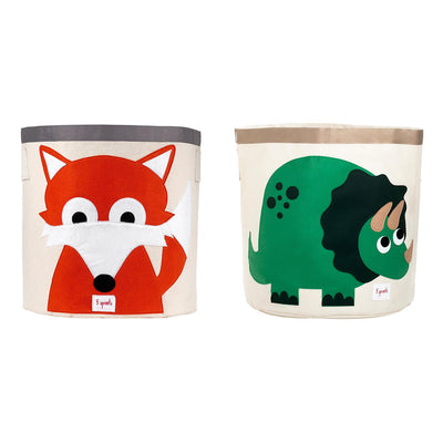 3 Sprouts Canvas Kids Storage Bin, Fox & 3 Sprouts Canvas Storage Bin, Dinosaur - VMInnovations