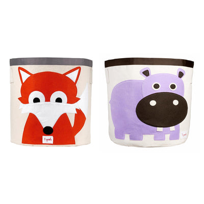 3 Sprouts Canvas Kids Storage Bin, Fox and 3 Sprouts Canvas Storage Bin, Hippo