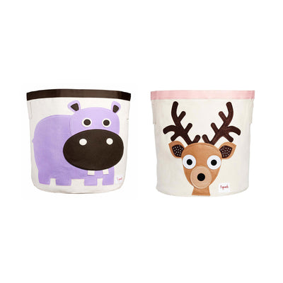 3 Sprouts Canvas Storage Bin Laundry and Toy Basket for Kids, Hippo and Deer