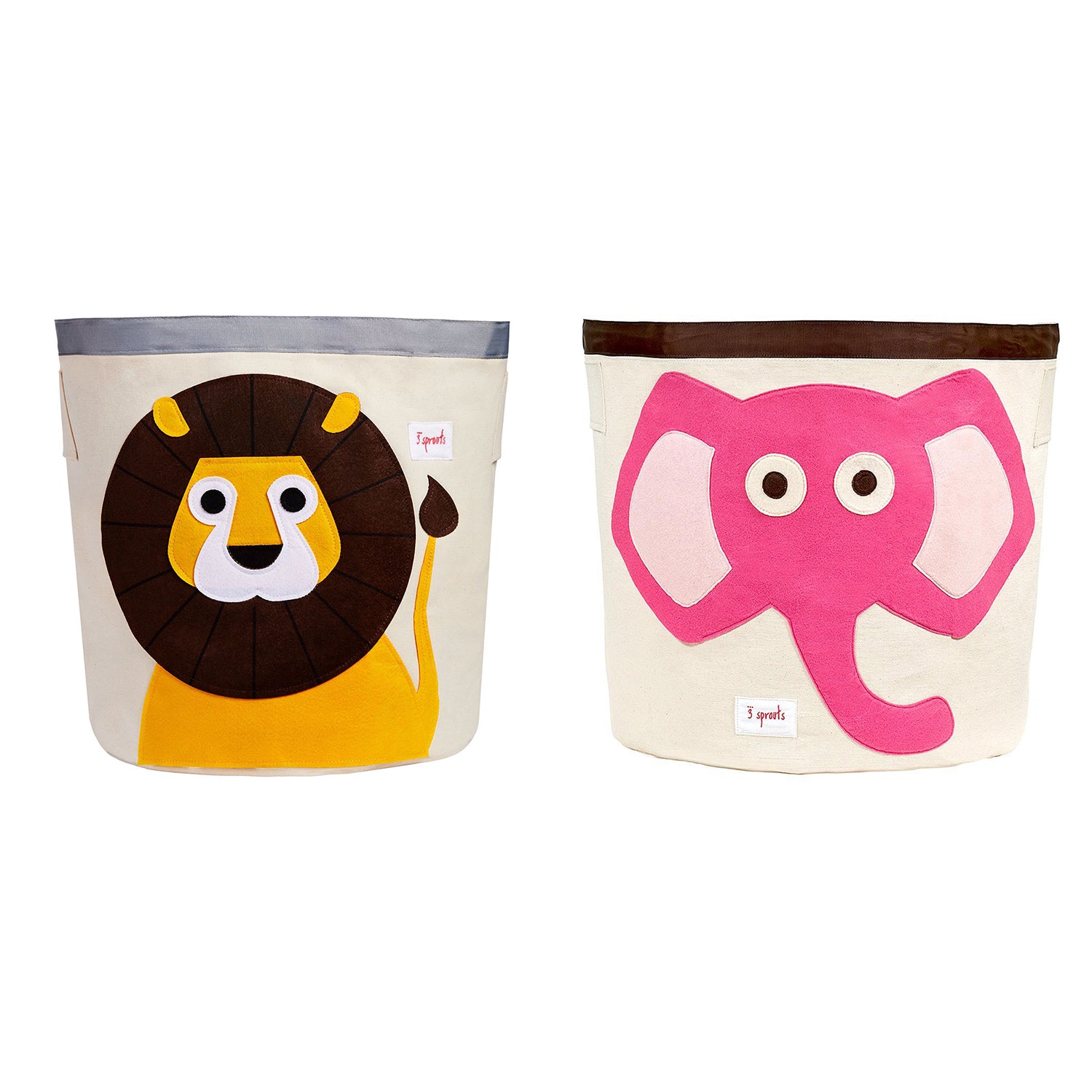 3 Sprouts Canvas Storage Bin Laundry Toy Basket for Kids, Lion and Elephant