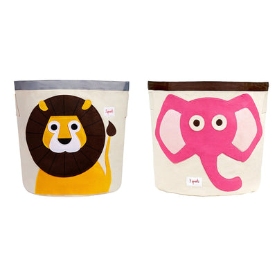 3 Sprouts Canvas Storage Bin Laundry Toy Basket for Kids, Lion and Elephant