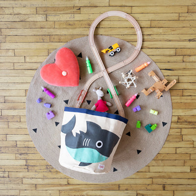 3 Sprouts Canvas Storage Bin Laundry and Toy Basket for Kids, Shark and Fox