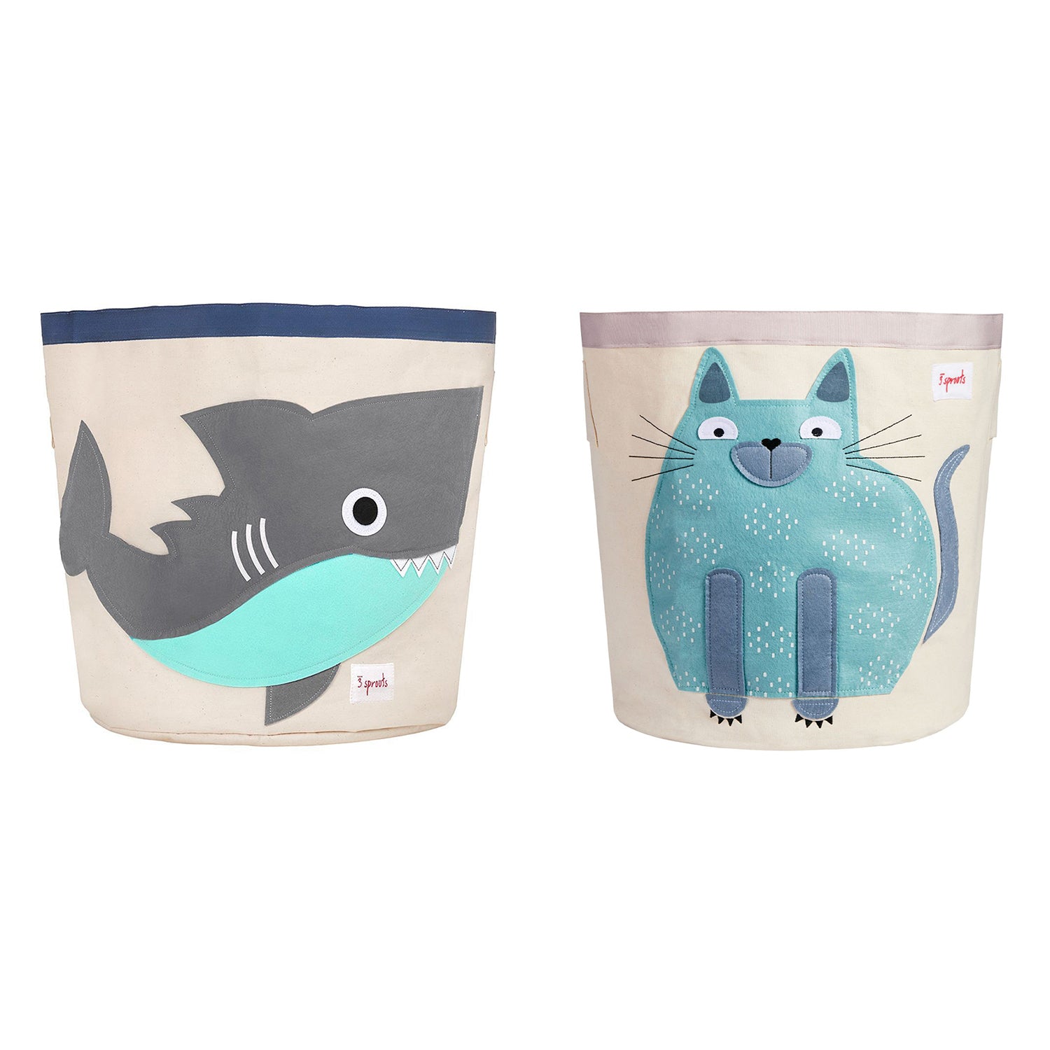 3 Sprouts Canvas Storage Bin Laundry and Toy Basket for Kids, Shark and Cat