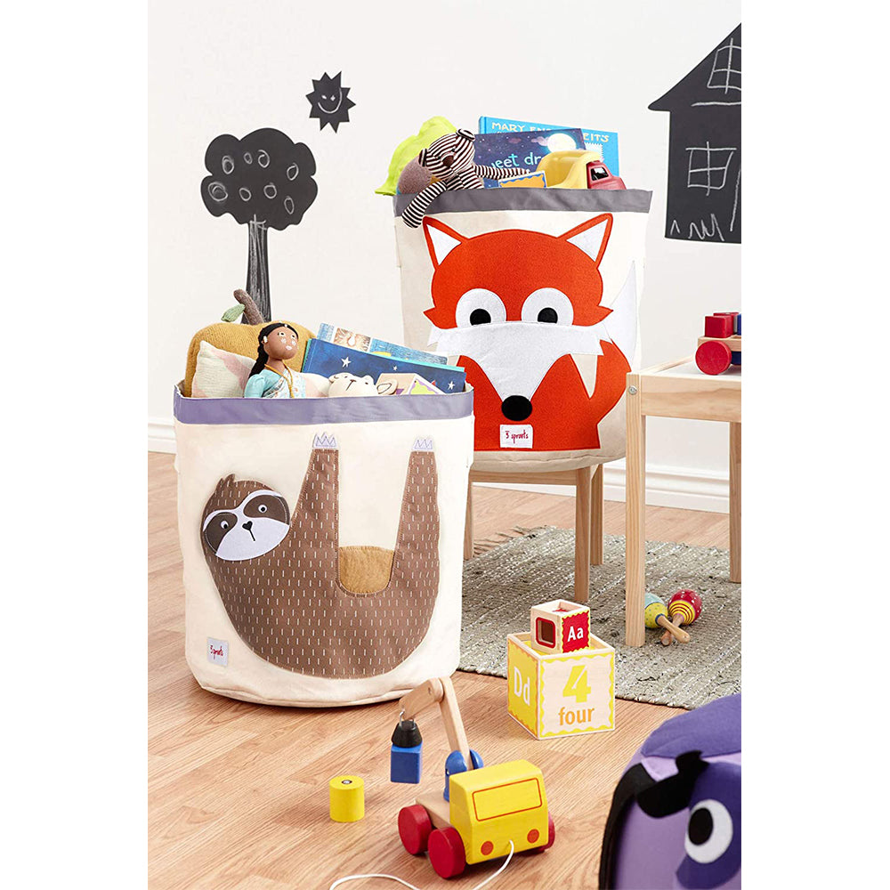 3 Sprouts Canvas Storage Bin Laundry and Toy Basket for Kids, Bear and Sloth