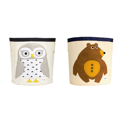 3 Sprouts Canvas Storage Bin & Toy Basket for Baby & Toddlers, Owl & Bear