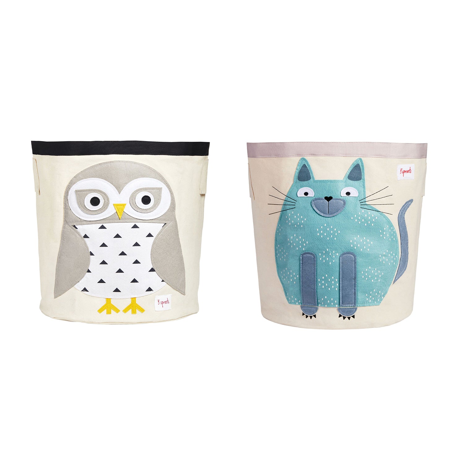 3 Sprouts Canvas Storage Bin & Toy Basket for Baby & Toddlers, Owl & Cat