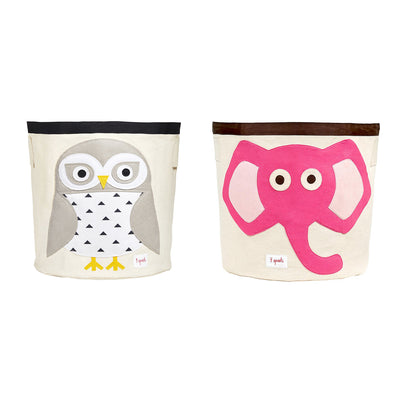 3 Sprouts Canvas Storage Bin & Toy Basket for Baby & Toddlers, Owl & Elephant