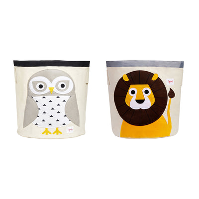 3 Sprouts Canvas Storage Toy Basket for Baby & Toddlers, Owl, Lion, & Raccoon - VMInnovations