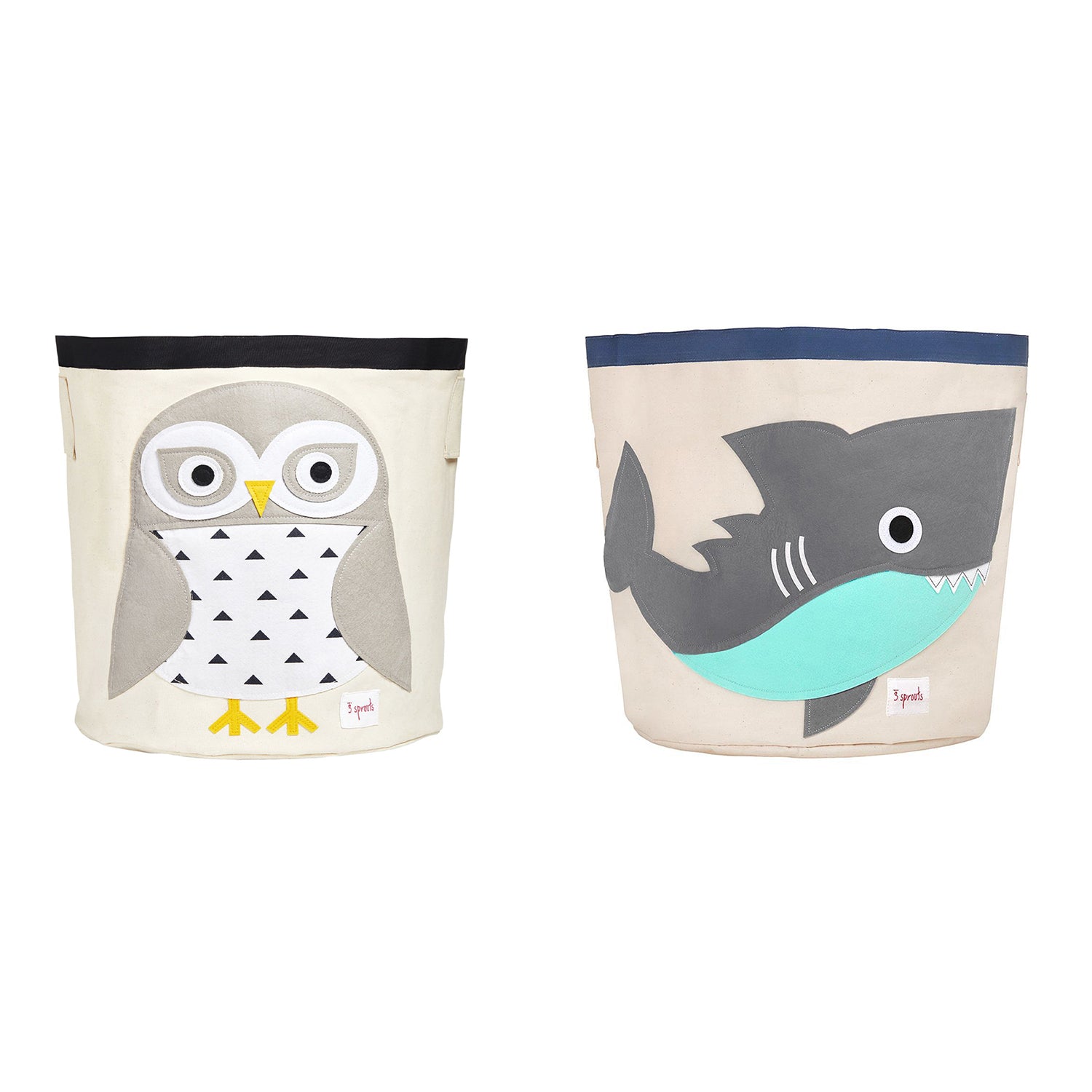 3 Sprouts Canvas Storage Bin & Toy Basket for Baby & Toddlers, Owl & Shark - VMInnovations