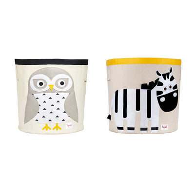 3 Sprouts Canvas Storage Bin & Toy Basket for Baby & Toddlers, Owl & Zebra