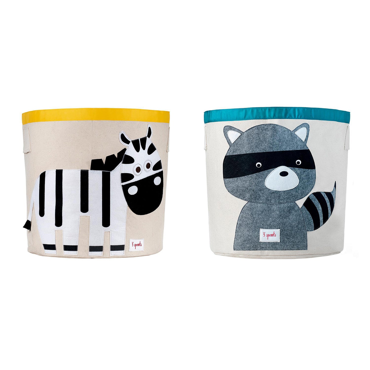 3 Sprouts Kids Canvas Storage Bin, Zebra & 3 Sprouts Canvas Storage Bin, Raccoon