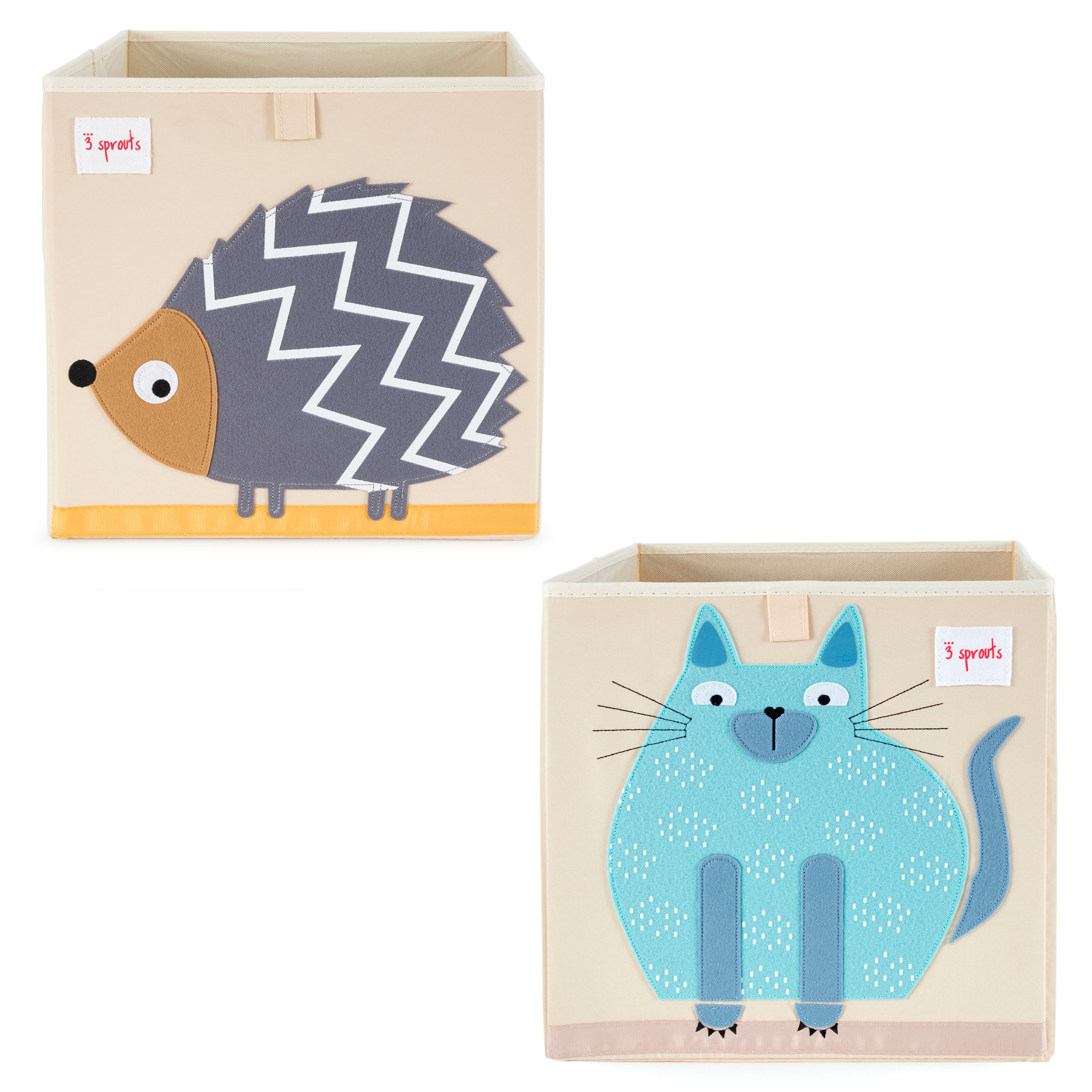 3 Sprouts Children's Fabric Storage Cube Bundle with Blue Cat and Pet Hedgehog - VMInnovations