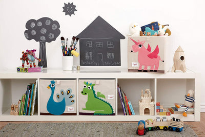 3 Sprouts Kids Childrens Foldable Felt Dragon Storage Cube Bin Box (2 Pack) - VMInnovations