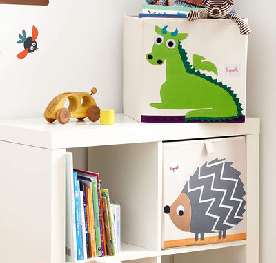 3 Sprouts Kids Foldable Cube Bin Box and Bookcase Shelf Organizer, Green Dragon