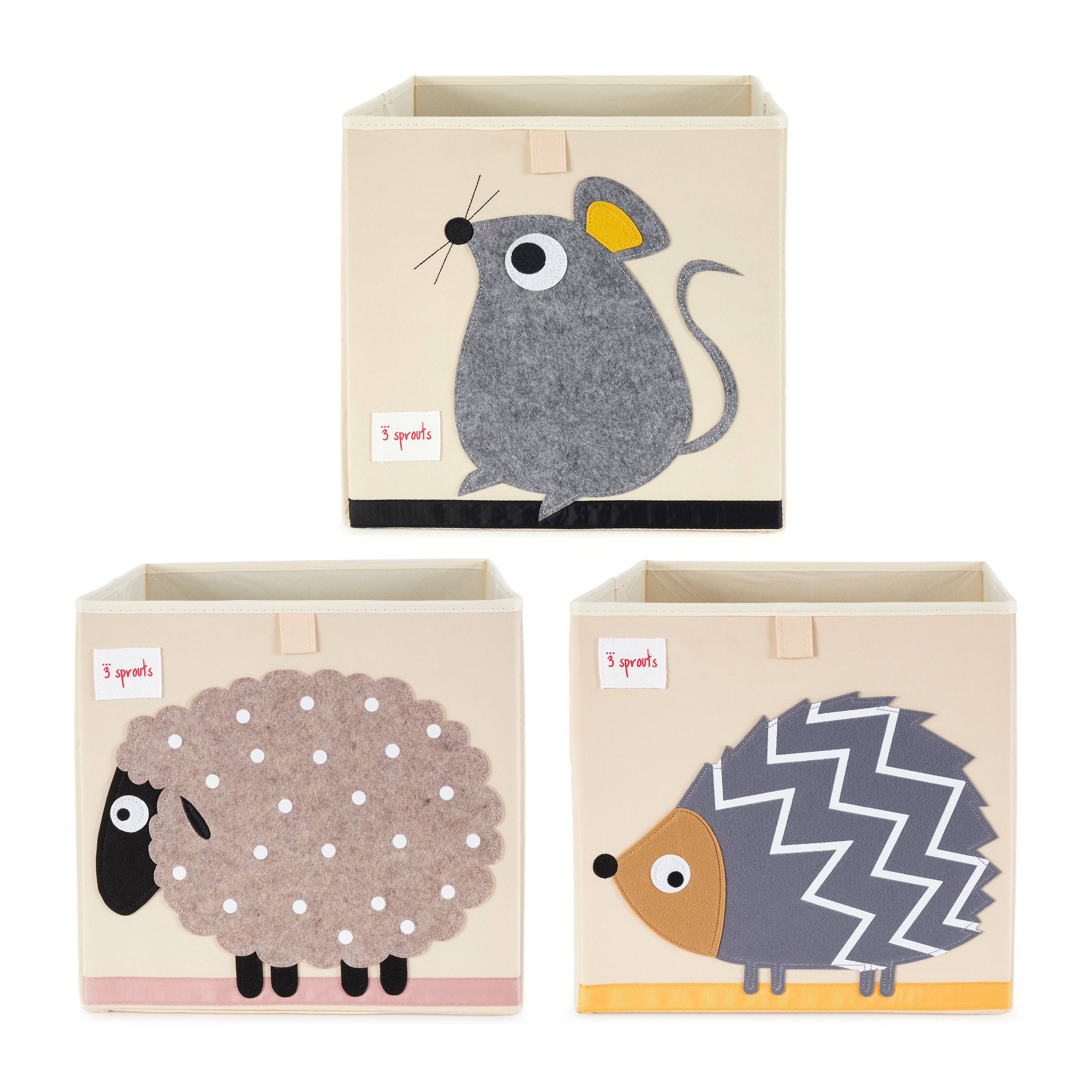 3 Sprouts Children's Foldable Storage Box Toy Bins, Hedgehog, Mouse, and Sheep
