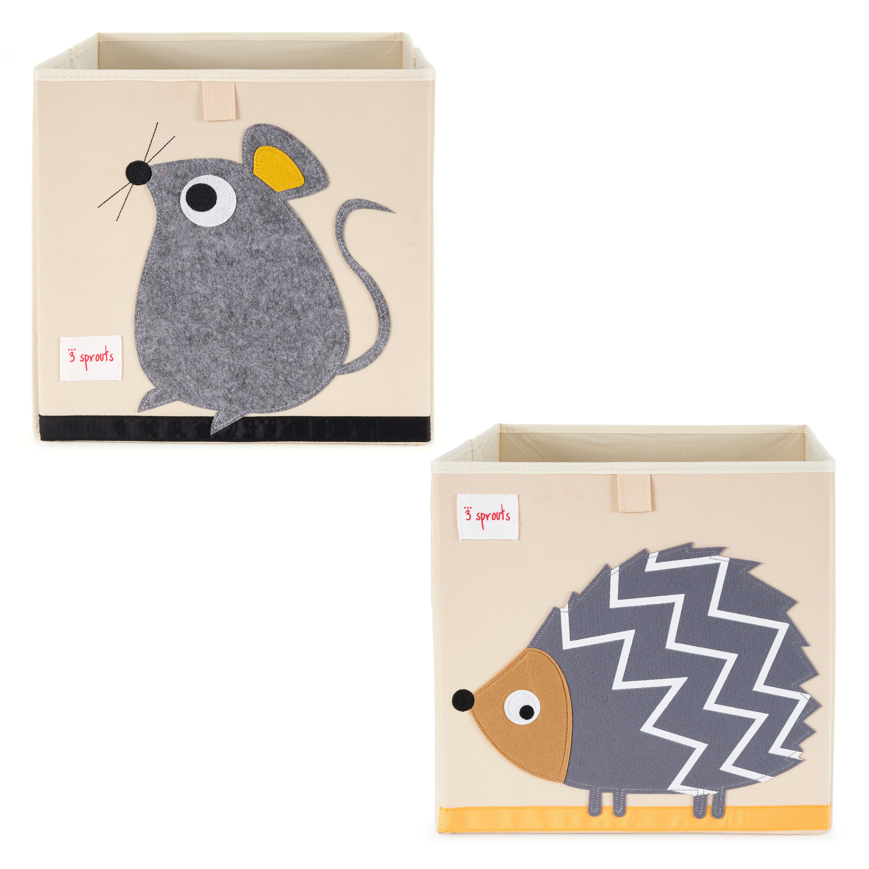 3 Sprouts Children's Foldable Fabric Storage Box Soft Toy Bins, Hedgehog & Mouse