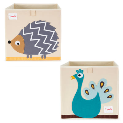 3 Sprouts Childrens Foldable Fabric Storage Box Soft Toy Bin, Hedgehog & Peacock - VMInnovations