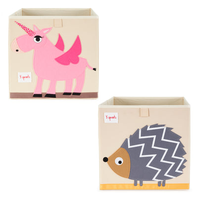 3 Sprouts Children's Foldable Fabric Storage Box Toy Bins, Hedgehog & Unicorn - VMInnovations