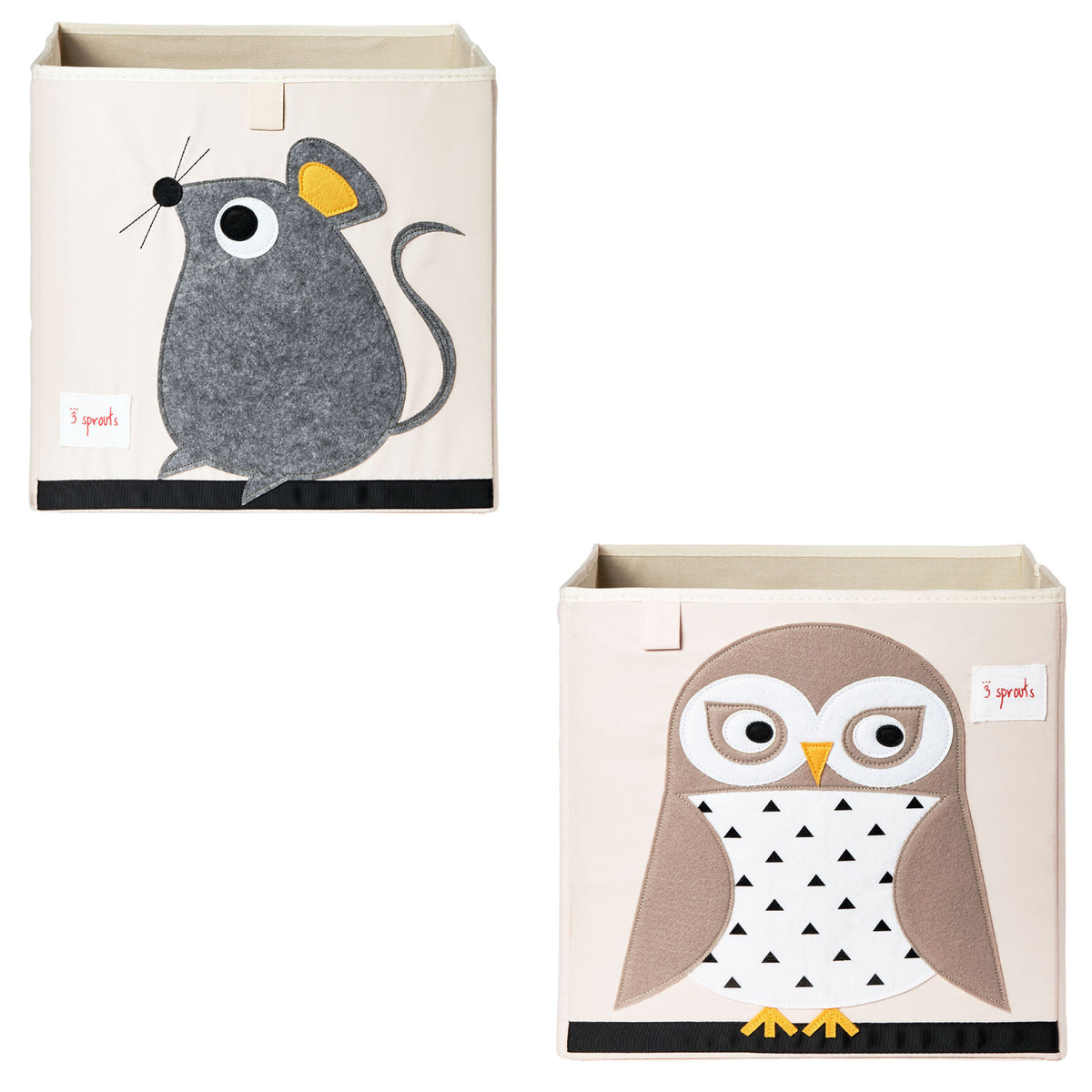 3 Sprouts Kids Felt Mouse Storage Cube Box Toy Bin with Owl Storage Cube Toy Bin