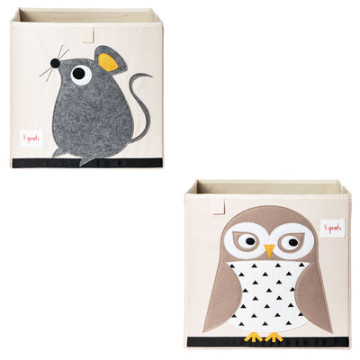3 Sprouts Kids Felt Mouse Storage Cube Box Toy Bin with Owl Storage Cube Toy Bin
