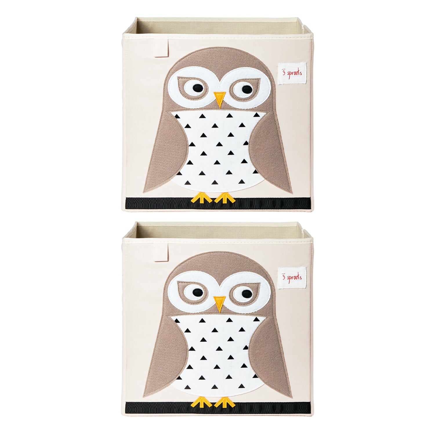 3 Sprouts Foldable Fabric Storage Cube Box Soft Toy Bin, Friendly Owl (2 Pack)