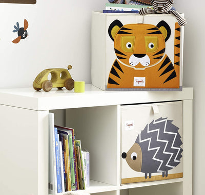 3 Sprouts Kid's Foldable Fabric Storage Cube Box Soft Toy Bin, Friendly Tiger