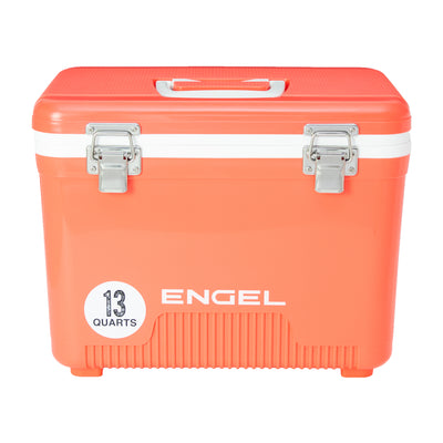 ENGEL 13 Quart Compact Durable Ultimate Leak Proof Outdoor Dry Box Cooler, Coral - VMInnovations