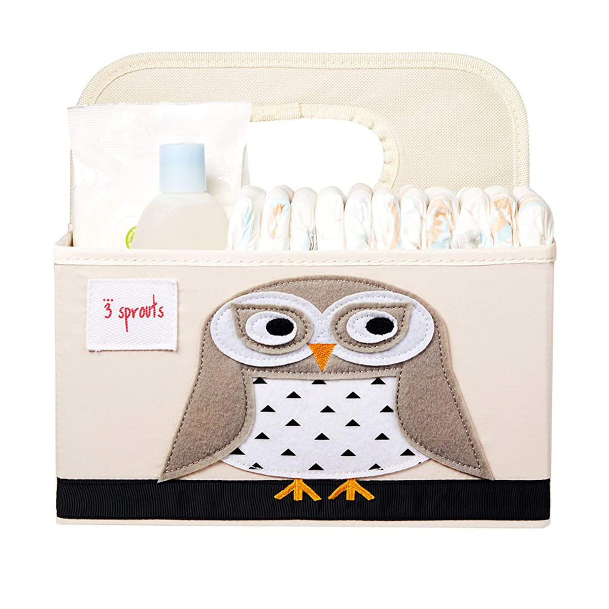 3 Sprouts UDOOWL Polyester Divided Portable Diaper Caddy with Brown Owl Design - VMInnovations