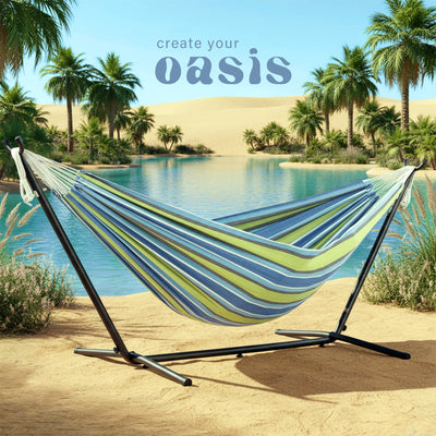 Vivere Double Cotton Hammock, Comfortable Daybed with Steel Stand, 9', Oasis - VMInnovations