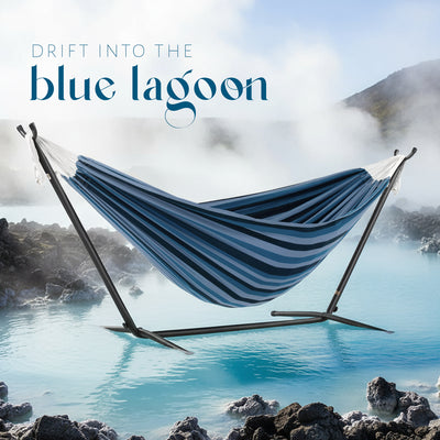 Vivere Double Cotton Hammock, Comfortable Daybed 9', Blue Lagoon (Open Box)