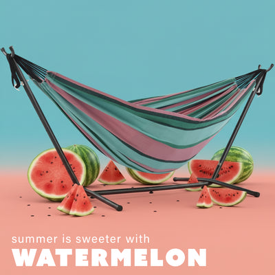 Vivere Double Cotton Hammock, Comfortable Daybed, Steel Stand, 9', Watermelon - VMInnovations