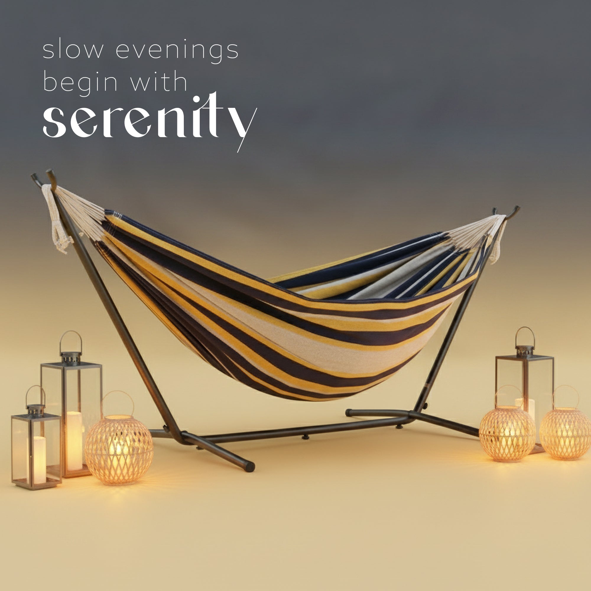 Vivere Double Cotton Hammock, Comfortable Daybed with Steel Stand, 9', Serenity - VMInnovations
