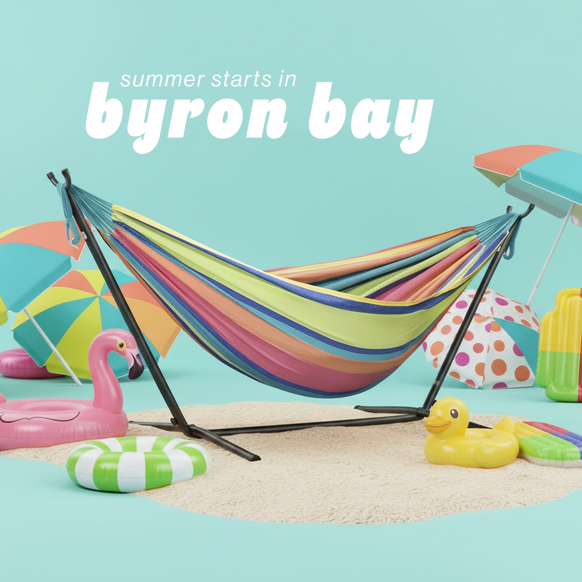 Vivere Double Cotton Hammock, Comfortable Daybed with Steel Stand, 9', Byron Bay - VMInnovations
