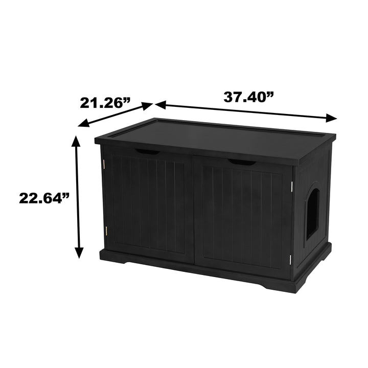Merry Products Multi Functional Cat Litter Box Bench Cabinet, Black (Open Box)