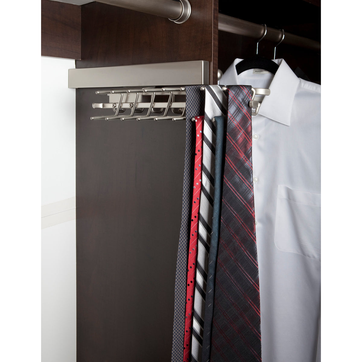 Rev-A-Shelf Sidelines CTRSL-14-SC-1 14" Pull-Out Deluxe Tie Rack, Satin Chrome