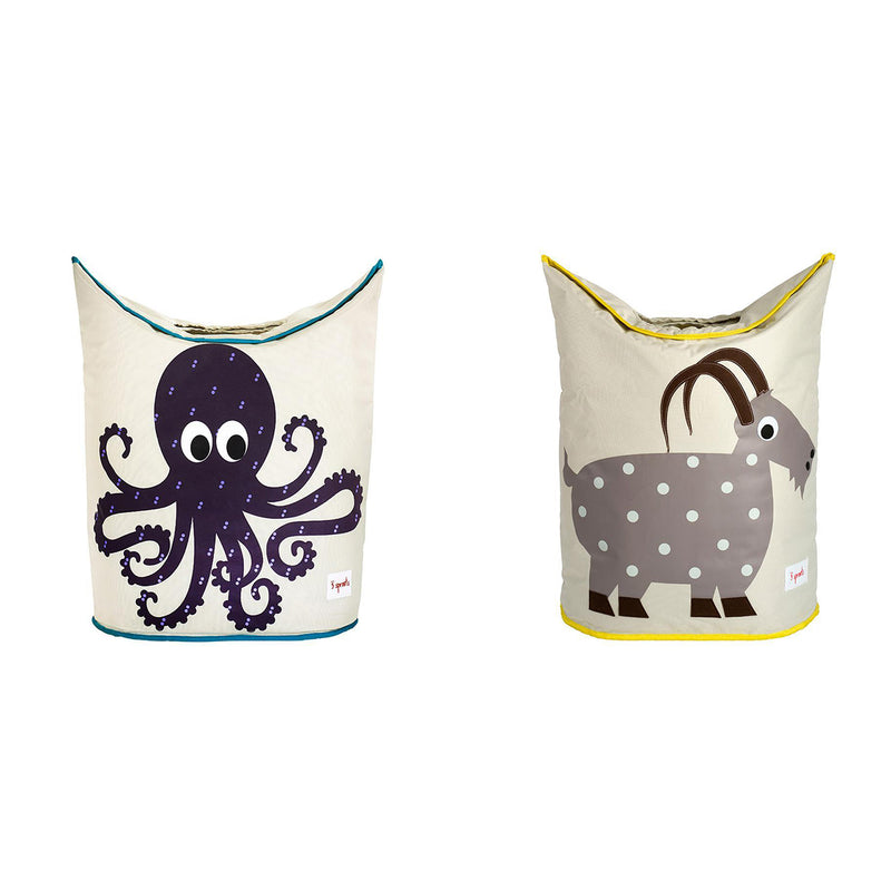 3 Sprouts Baby Laundry Hamper Basket Organizer for Nursery, 1 Octopus & 1 Goat