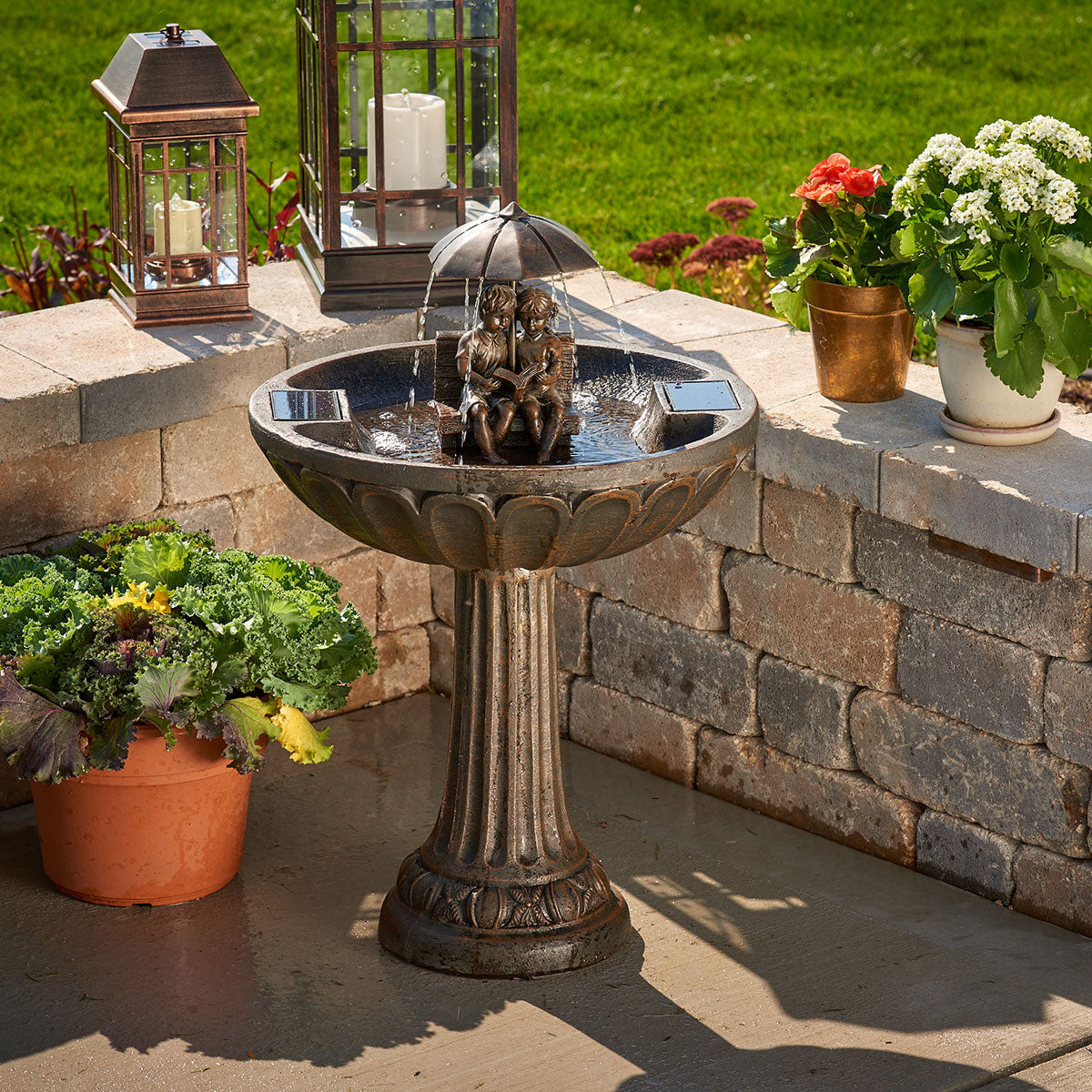 Smart Solar Umbrella Solar Garden Water Fountain, Reading on Bench (For Parts)