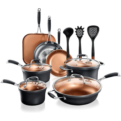 NutriChef 14 Piece Nonstick Ceramic Kitchen Cookware Pots & Pan (Open Box) - VMInnovations