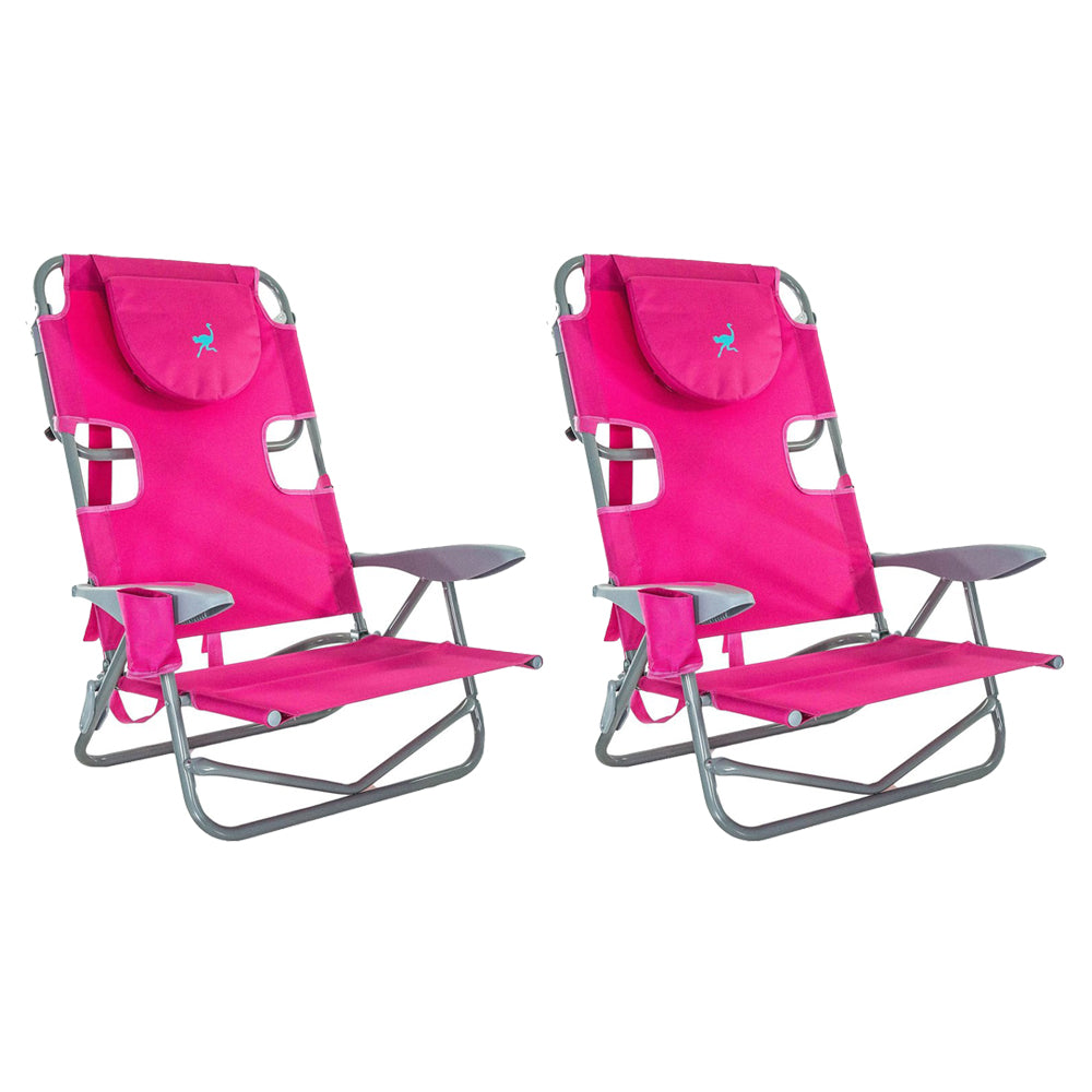 Ostrich On-Your-Back Outdoor 5 Position Reclining Beach Lake Chair (2 Pack) - VMInnovations