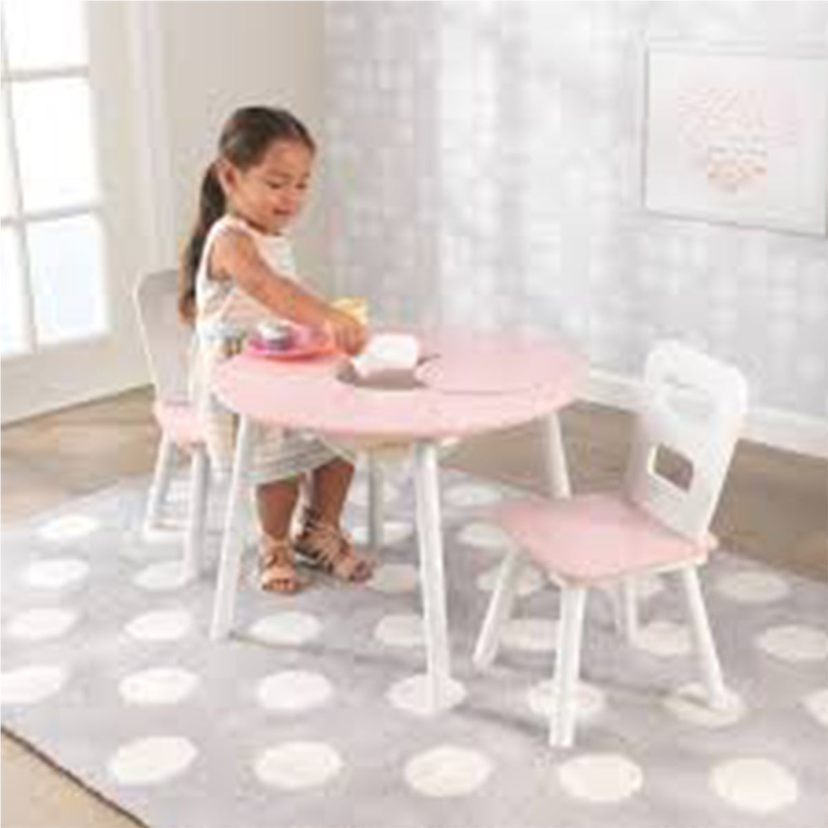 KidKraft 26165 Round Storage Crafting Table and 2 Chair Set for Children, Pink - VMInnovations